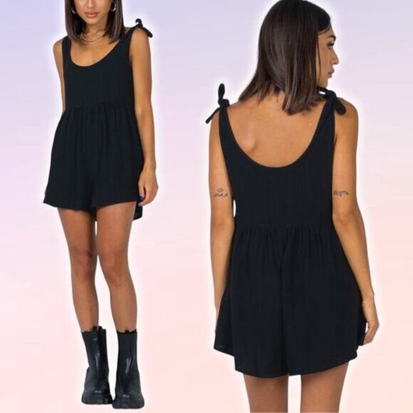 Princess Polly Pants - PRINCESS POLLY Tay Linen Blend Romper Sz 0 Black